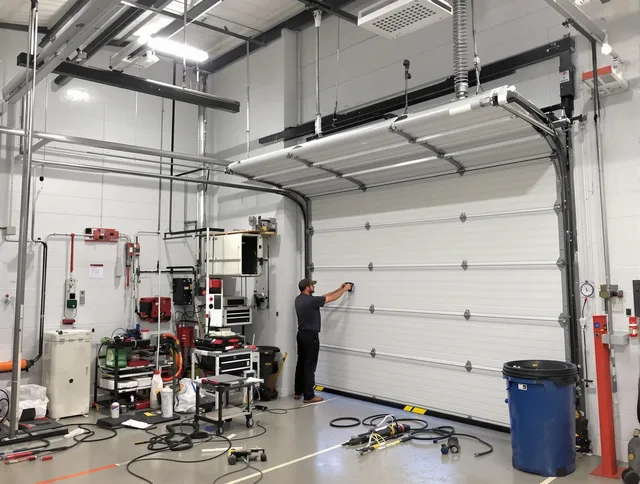 Middleburg Heights Garage Door Repair certified technician performing commercial door repair at a Middleburg Heights business facility