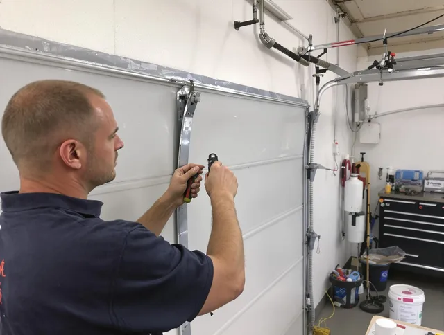 Before and after garage door dent repair by Middleburg Heights Garage Door Repair in Middleburg Heights