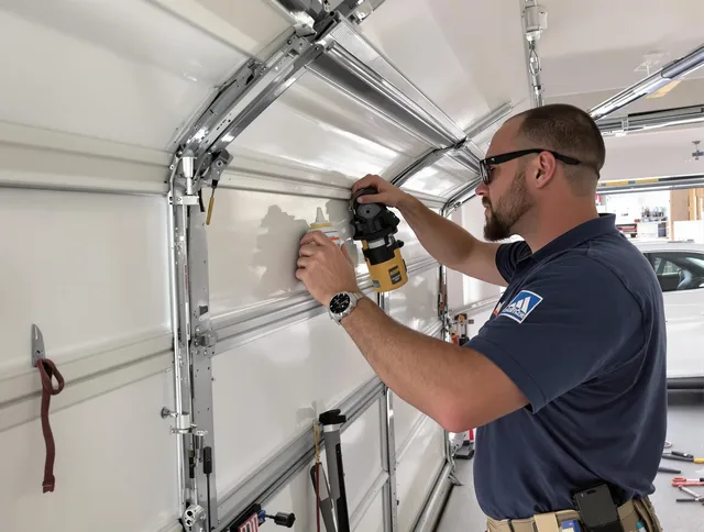 Middleburg Heights Garage Door Repair technician quieting a noisy garage door in Middleburg Heights
