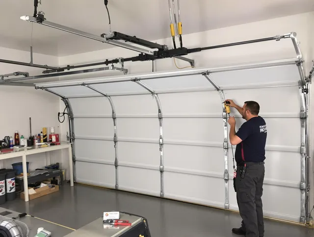 Middleburg Heights Garage Door Repair certified technician performing overhead door system repair in Middleburg Heights