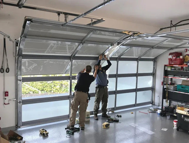 Middleburg Heights Garage Door Repair expert performing precise panel replacement on Middleburg Heights garage door